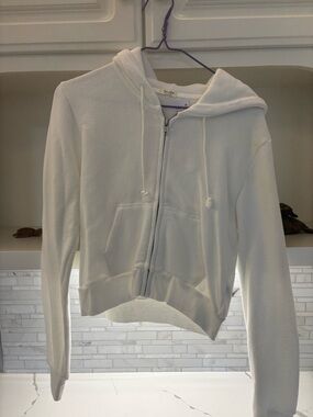 Brandy Melville White Zip Hoodie NWT Small